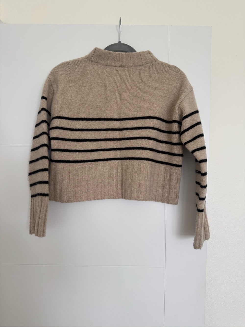 Reformation Brooke Striped Tan Black Cropped Merino Wool Sweater Sz S - Picture 4 of 8